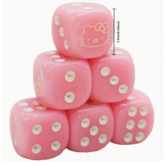 Hello Kitty Pink Dice 6 Set 14 mm NWT - Picture 2 of 3